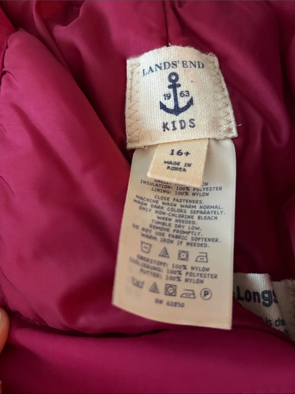 Lands End Kids Fuchsia Snow Ski Pants  Elastic Waist size 16+